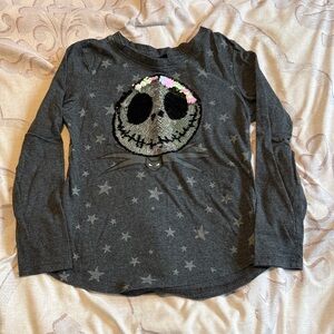Kids' Gray Long Sleeve Shirt with Flip Sequin Design/Nightmare Before Christmas